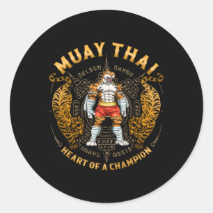 Sticker Rond Cœur de champion - Kickboxing et Muay Thai Tra