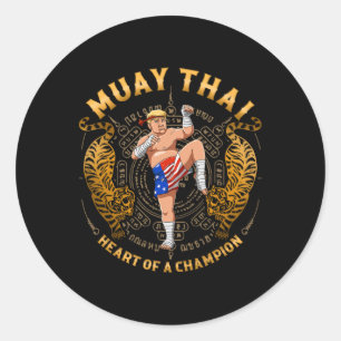 Sticker Rond Cœur de champion - Kickboxing et Muay Thai Tru