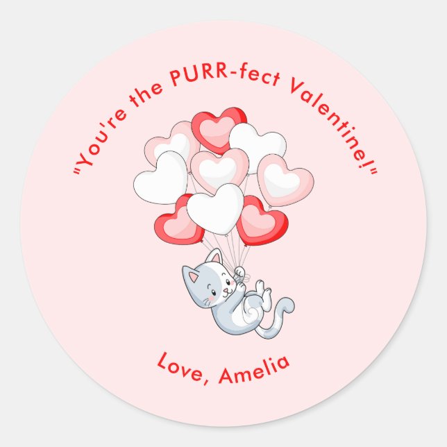 Sticker Rond Coeur de chat Personnalisé Saint-Valentin (Devant)