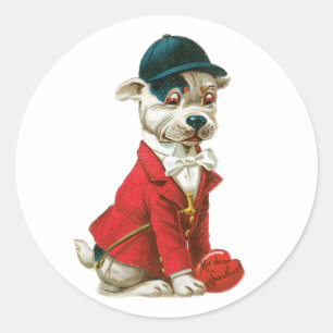 Sticker Rond Coeur de chien antique Valentine