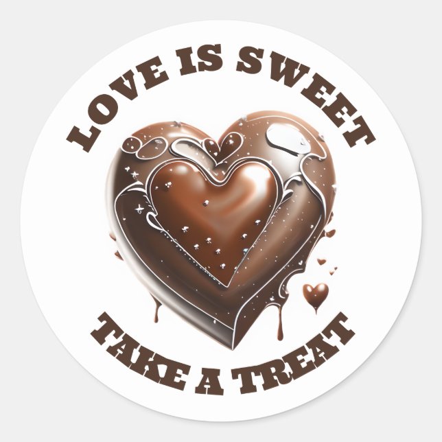 Sticker Rond Cœur de chocolat merci marron blanc amour doux (Devant)