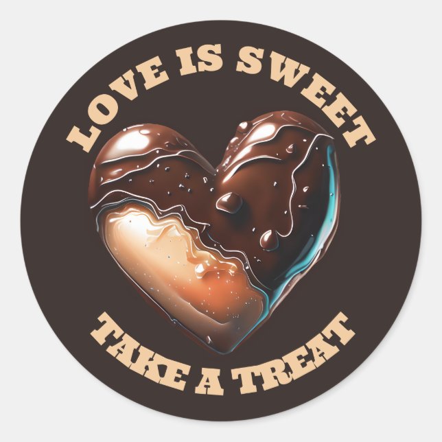 Sticker Rond Cœur de chocolat merci marron bronzé amour doux (Devant)