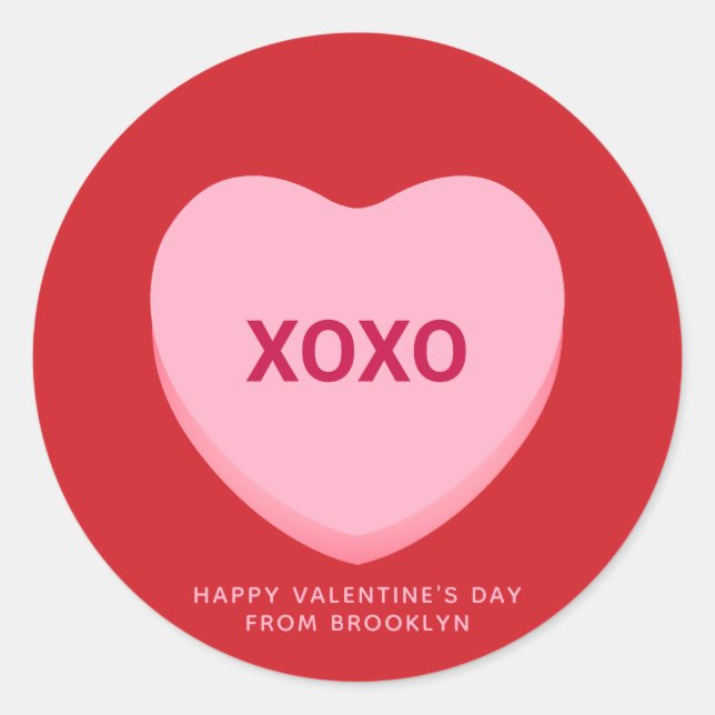 Sticker Rond Coeur de conversation rose rouge XOXO Saint Valent (Devant)