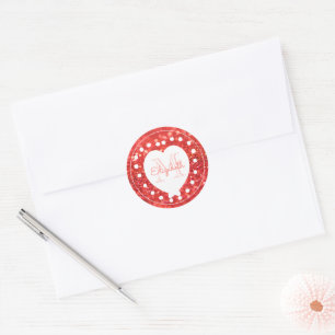 Sticker Rond Coeur de corail de blanc de Bokeh de parties