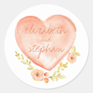 Sticker Rond coeur de couleur d'eau fleurie mariage