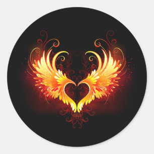 Sticker Rond Coeur de feu ange avec ailes