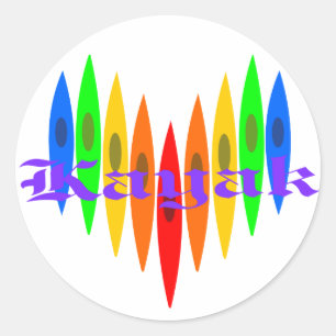Sticker Rond Coeur de kayak d'arc-en-ciel