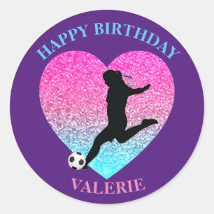 Sticker Rond Coeur de la fille de football "Joyeux anniversaire