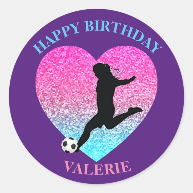 Sticker Rond Coeur de la fille de football "Joyeux anniversaire (Devant)