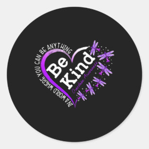 Sticker Rond Coeur de libellule Soyez gentil Violet Surdose de