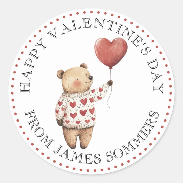 Sticker Rond Coeur de l'ours de l'Heureuse Sainte-Valentin (Devant)