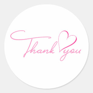 Sticker Rond Coeur de Merci rose simple élégant
