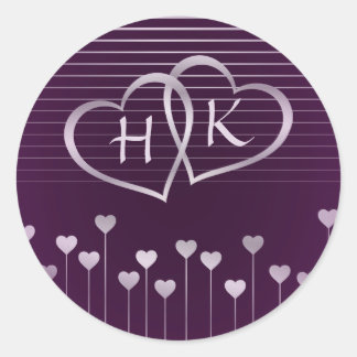 Sticker Rond Coeur de monogramme violet et argenté