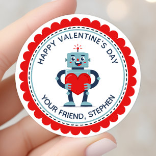 Sticker Rond Cœur de robot mignon Saint-Valentin personnalisé