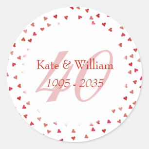Sticker Rond Cœur de rubis pour 40 ans de mariage et confettis