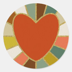 Sticker Rond Coeur de sunburst rétro