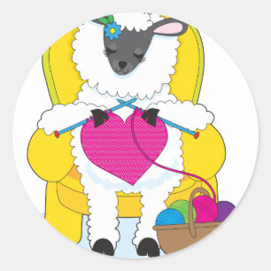 Sticker Rond Coeur de tricot de moutons