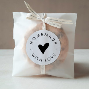 Sticker Rond Coeur de typographie chic fait main avec amour