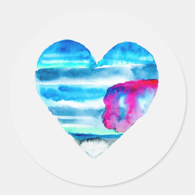 Sticker Rond Coeur d'eau bleu (Devant)