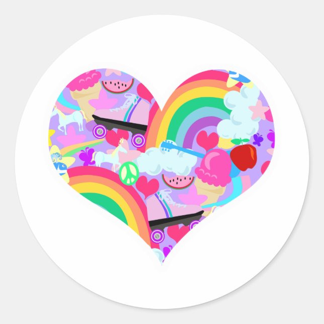 Sticker Rond Coeur d'explosion des années 80 (Devant)