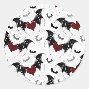 Sticker Rond Cœur d'Halloween avec ailes de chauve-souris noire