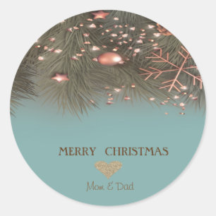 Sticker Rond Coeur d'or de Noël, Flocon de neige, Boules