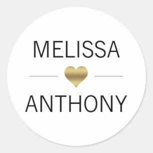 Sticker Rond Coeur d'or moderne Mariage blanc Phoques Monogramm