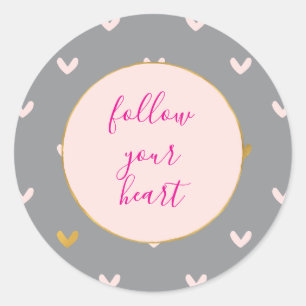 Sticker Rond Cœur doré gris rose Blush noir