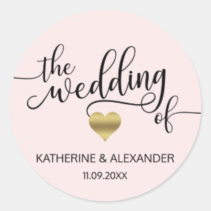Sticker Rond Coeur doré moderne rose le MARIAGE des phoques