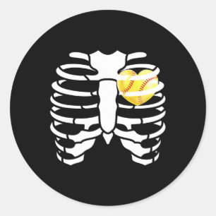 Sticker Rond Coeur doux dans les côtes Skeleton Halloween Costu