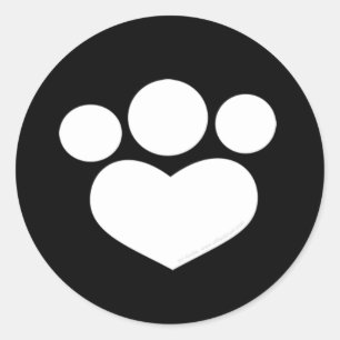 Sticker Rond Coeur Empreinte de patte 1,5 pouce Noir