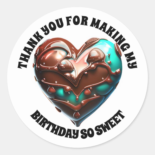 Sticker Rond Cœur en chocolat merci marron bleu moderne 3D (Devant)