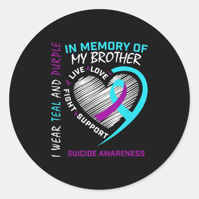 Sticker Rond Coeur En Mémoire De Mon Frère Sensibilisation Au S (Devant)