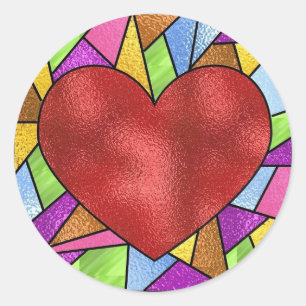 Sticker Rond Coeur en verre souillé