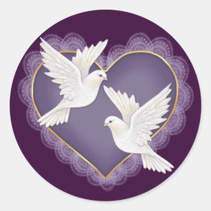 Sticker Rond Coeur et colombes - pourpre