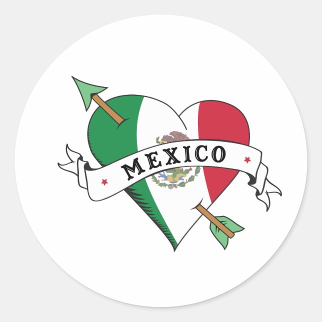 Sticker Rond Coeur et flèche de tatouage avec drapeau mexicain (Devant)