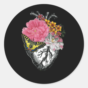 Sticker Rond Coeur Et Fleurs Anatomiques Montrent Votre Amour