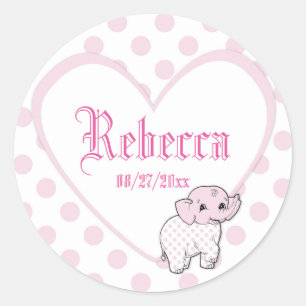 Sticker Rond Coeur et pois roses d'éléphant de bébé