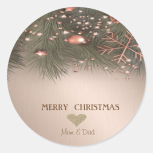 Sticker Rond Coeur, Flocon de neige, Boules, Pine Tree Holiday