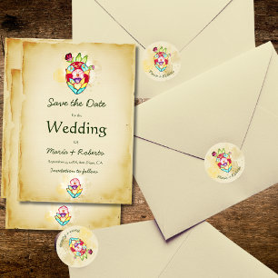 Sticker Rond Cœur Floral Anatomique Rustique Mariage Mexicain