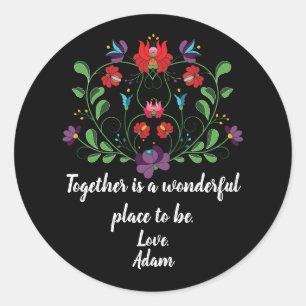 Sticker Rond Cœur floral avec citation 