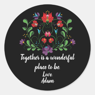 Sticker Rond Cœur floral avec citation