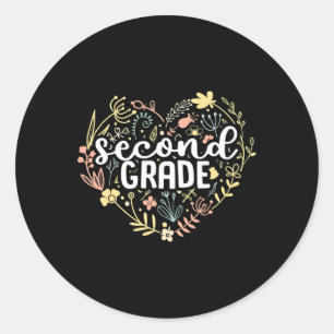 Sticker Rond Coeur floral de 2e année Retour à l'école Enseigne