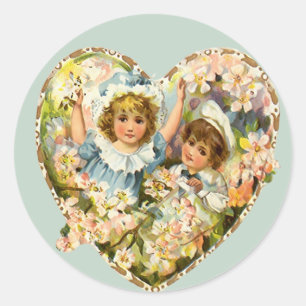 Sticker Rond Coeur floral garçon et fille