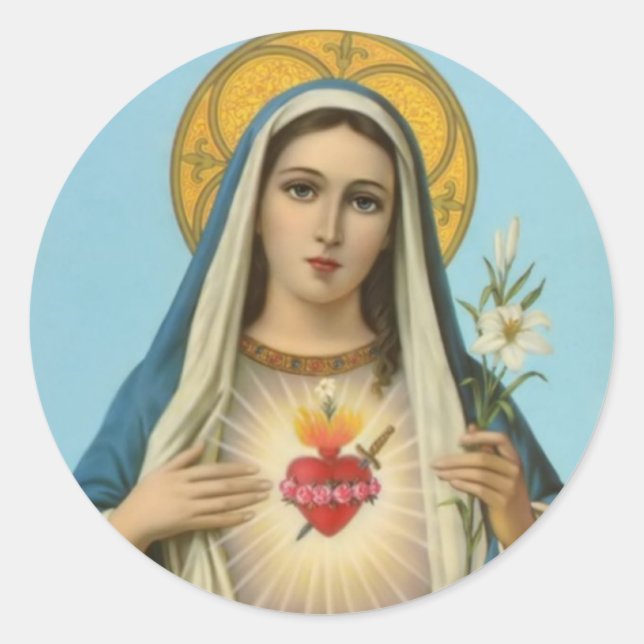 Sticker Rond Coeur immaculé de Marie - roses, lis, épée (Devant)