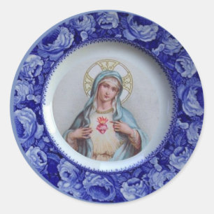Sticker Rond Coeur impeccable des roses de bleu de Vierge Marie