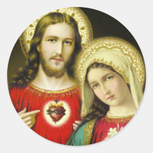 Sticker Rond Coeur impeccable sacré Jésus Mary