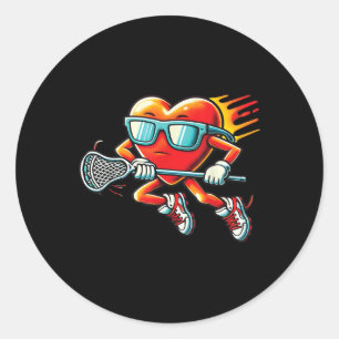 Sticker Rond Coeur Jouer Lacrosse Drôle Lacrosse Joueur Valen