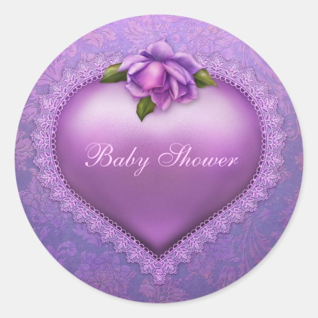 Sticker Rond Coeur Lavender Damask (Devant)