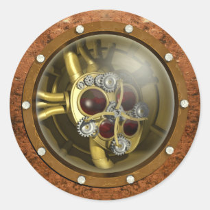 Sticker Rond Coeur mécanique Steampunk